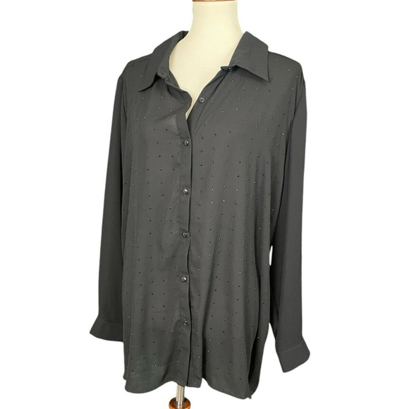George Black Sheer Blouse Sparkly Women Size 3X NWT Flowy Dark Romantic Y2k NWT - Picture 1 of 13
